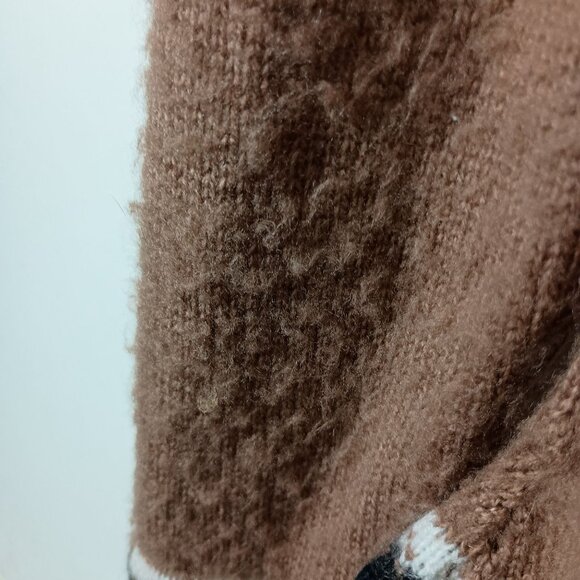Albinaas Alpaca Hooded Sweater With Llama Pattern & Fringe Size Small Brown - Picture 11 of 11
